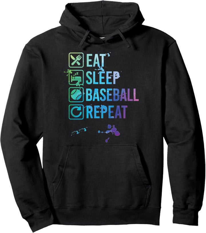 Baseball Eat Sleep Repeat Watercolor Gift Pullover Hoodie