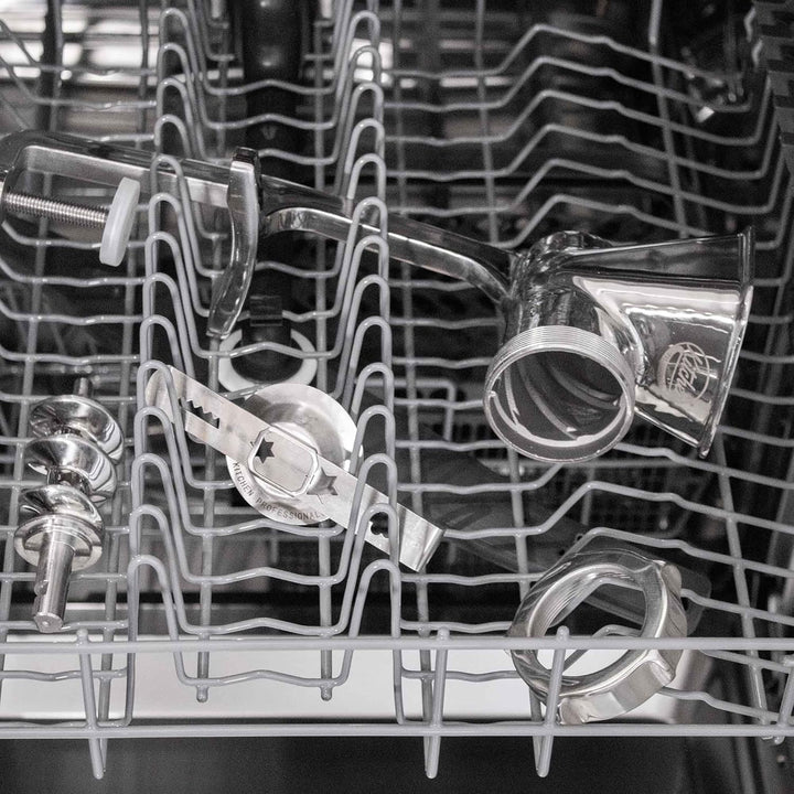 Kitchen Professionals Handfleischwolf aus hochwertigem Edelstahl mit 4 Lochscheiben, Spritzgebäckvor