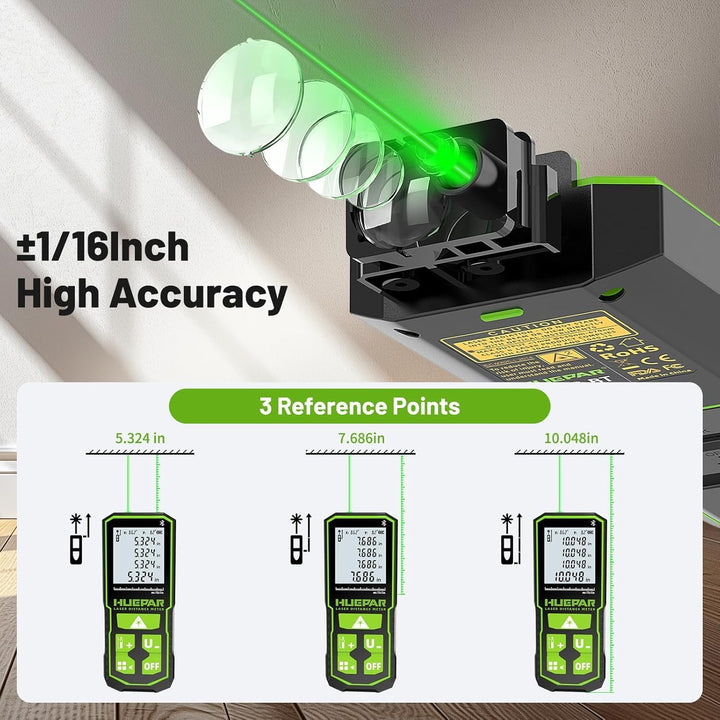 Huepar 200ft/60M Professionelles Bluetooth-Laser-Entfernungsmessgerät, App-Steuerung, grüner Laserst