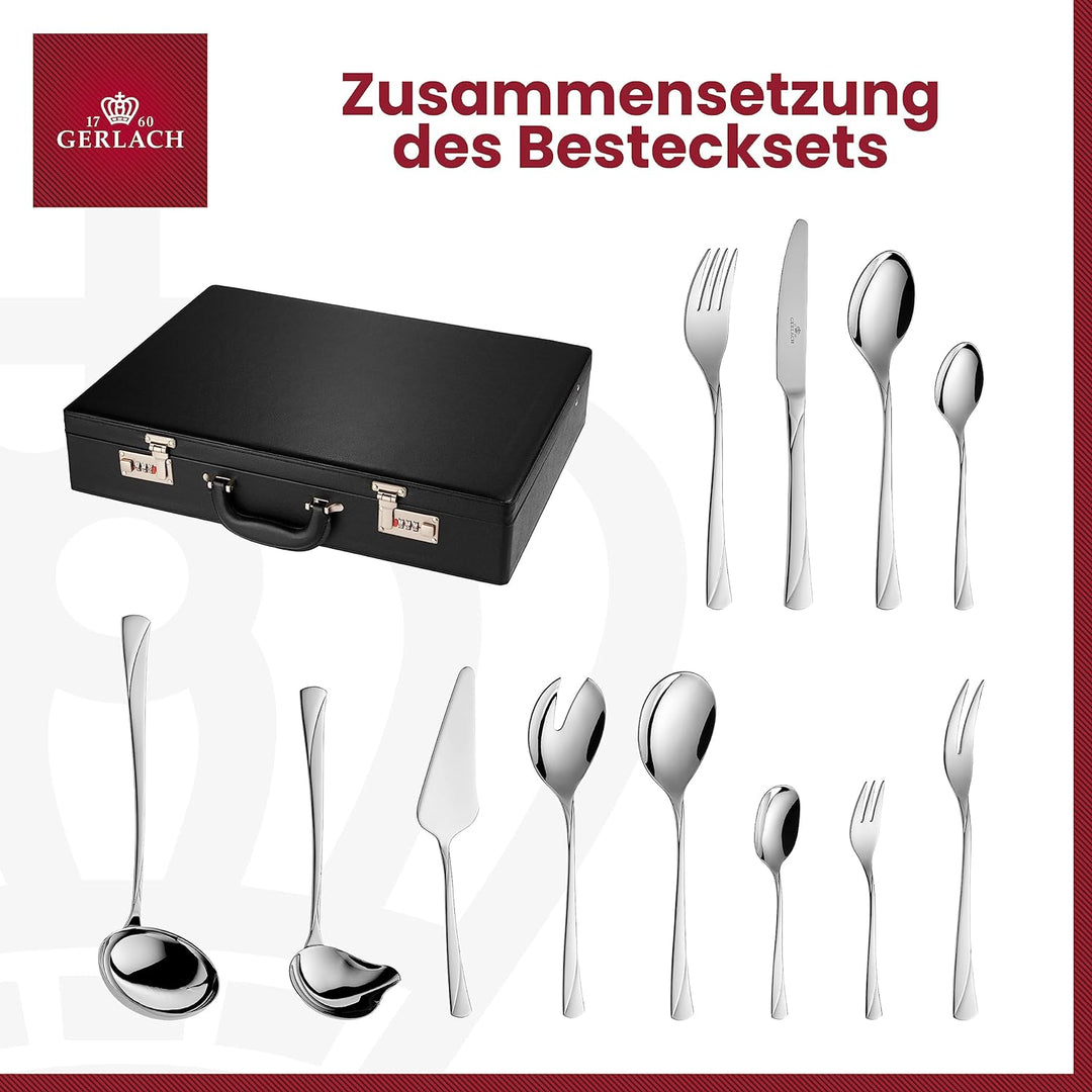 Gerlach Valor Besteck-Set im Koffer 12 Personen Spülmaschinenfest Essbesteck Edelstahl Tafelbesteck