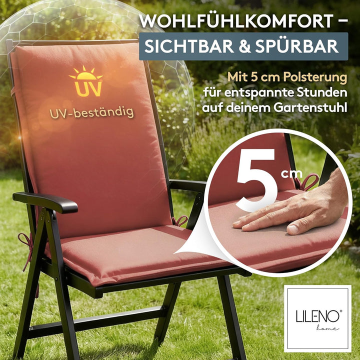 LILENO HOME Gartenstuhl Auflagen [2er Set - Hochlehner] in Rot - Bequeme Liegen als Sitzauflagen für