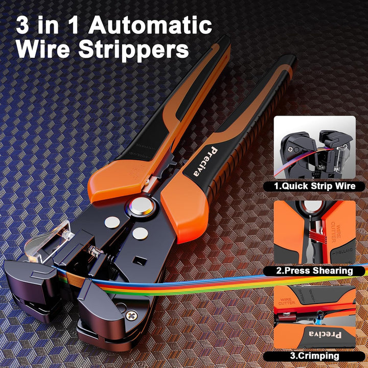 Preciva Crimpzange Set mit Abisolierzange Presszange für isolierte Kabelschuhe 0,5 bis 6 mm² 3 farbc