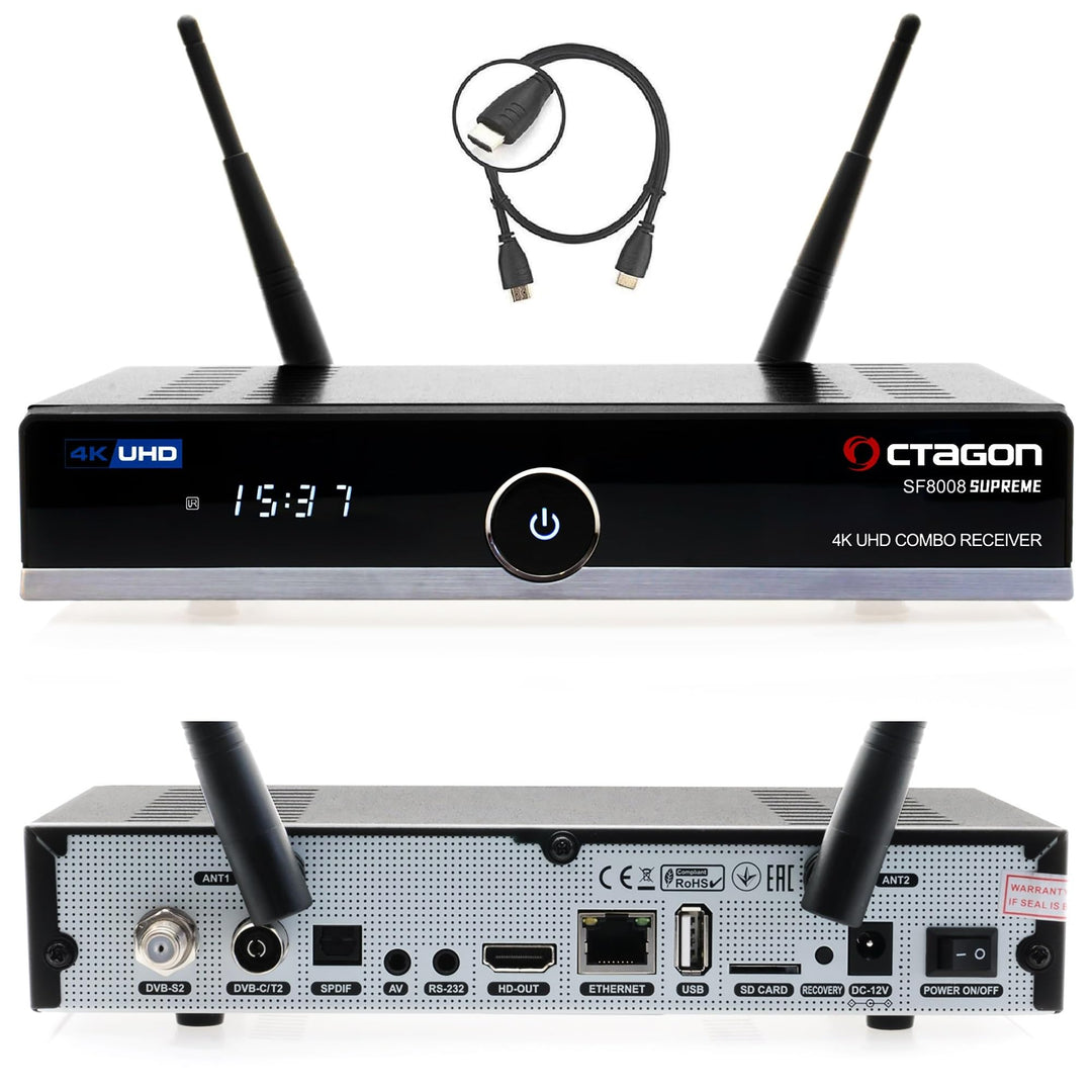 Octagon SF8008 UHD 4K Supreme Combo + 500GB Festplatte INTERN, Sat- Kabel- & DVB-T2 Receiver, E2 Lin