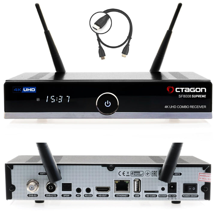 Octagon SF8008 UHD 4K Supreme Combo + 500GB Festplatte INTERN, Sat- Kabel- & DVB-T2 Receiver, E2 Lin