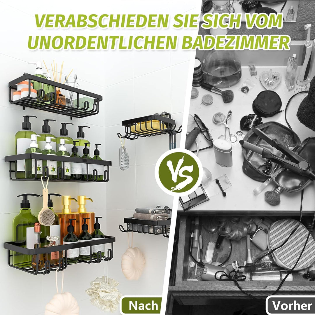 TGNISI Duschablage Ohne Bohren 5 Set mit Seifenhalter Badezimmer Regal Badezimmer Organizer Schwarz