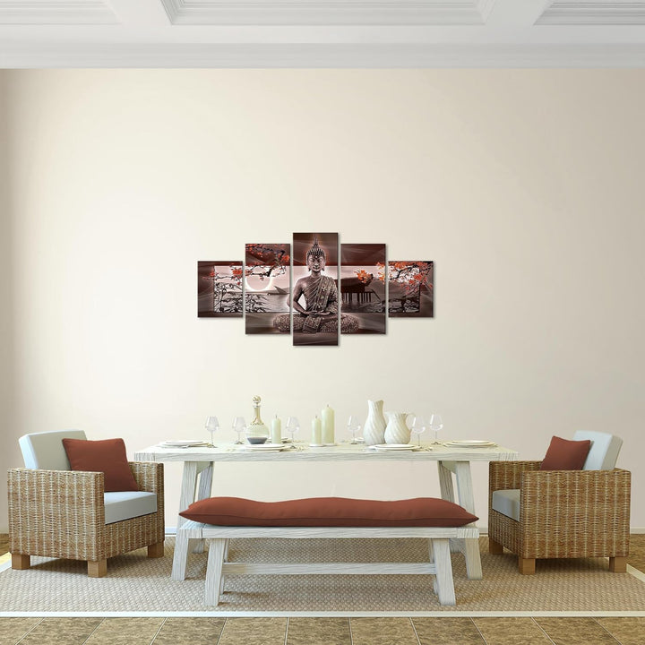 Runa Art Wandbilder Buddha Feng Shui 5 Teilig Bild auf Vlies Leinwand Deko Wohnzimmer Schlafzimmer S