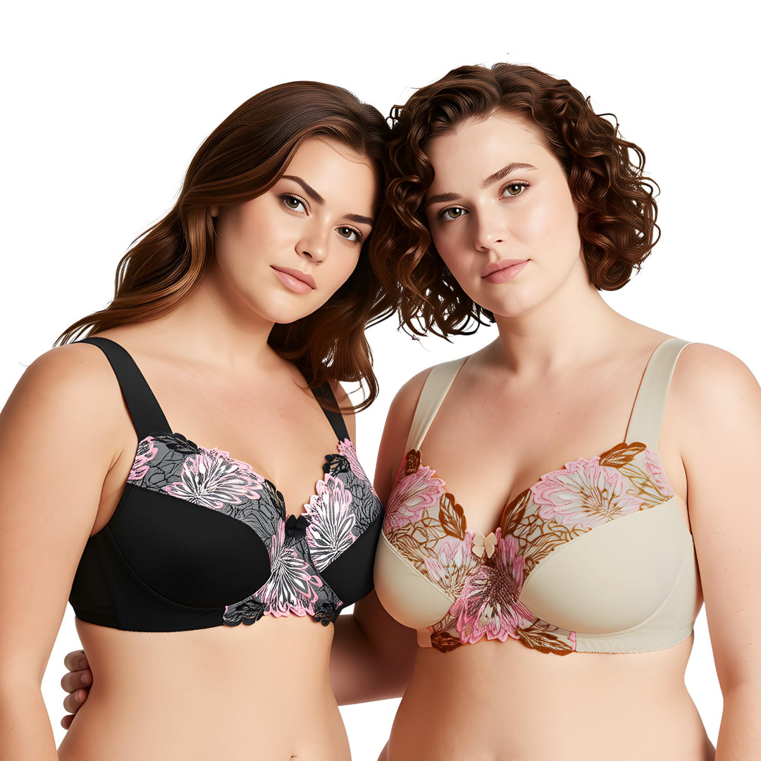 Curve Muse Damen Übergrösse Minimizer Kabellos Ungefütterter BH mit Stickspitze-2er Pack 75E Nude,bl