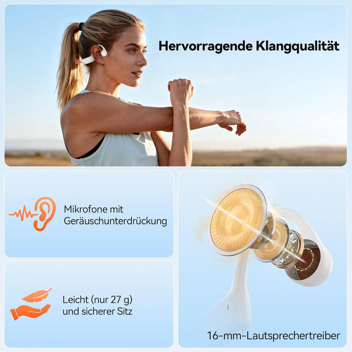 TECKNET Knochenschall Kopfhörer Bluetooth, Bone Conduction Headphones mit Mikrofon, Open Ear Sport K