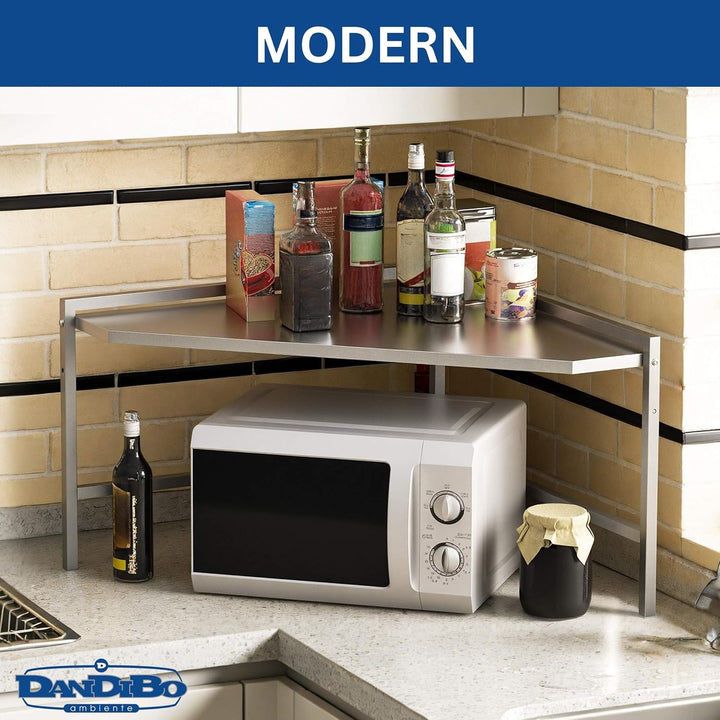 DanDiBo Mikrowellenregal Eckregal Küche Stehend Arbeitsplatte 72x72 cm Edelstahl 2 Stufig 96690 Mikr