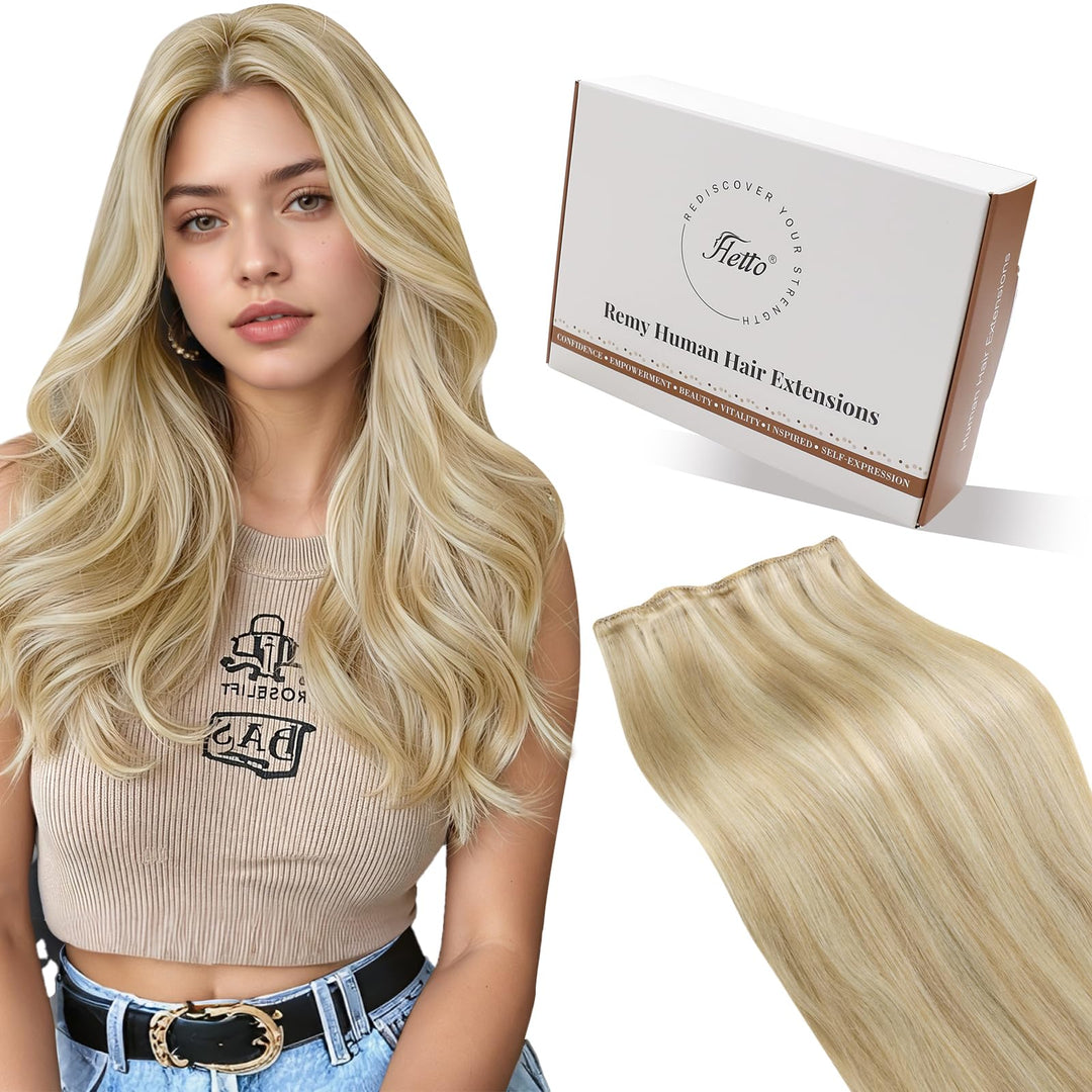 Hetto Extensions Tressen Echthaar Blond Highlight Tressen Extensions Echthaar Remy Extensions Tresse