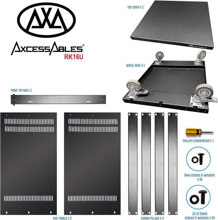AxcessAbles 16U AV-Gehäuse mit Rädern, Metall-Studio-Schrank, 48,3 cm Universal-Ausrüstungsregal, Op