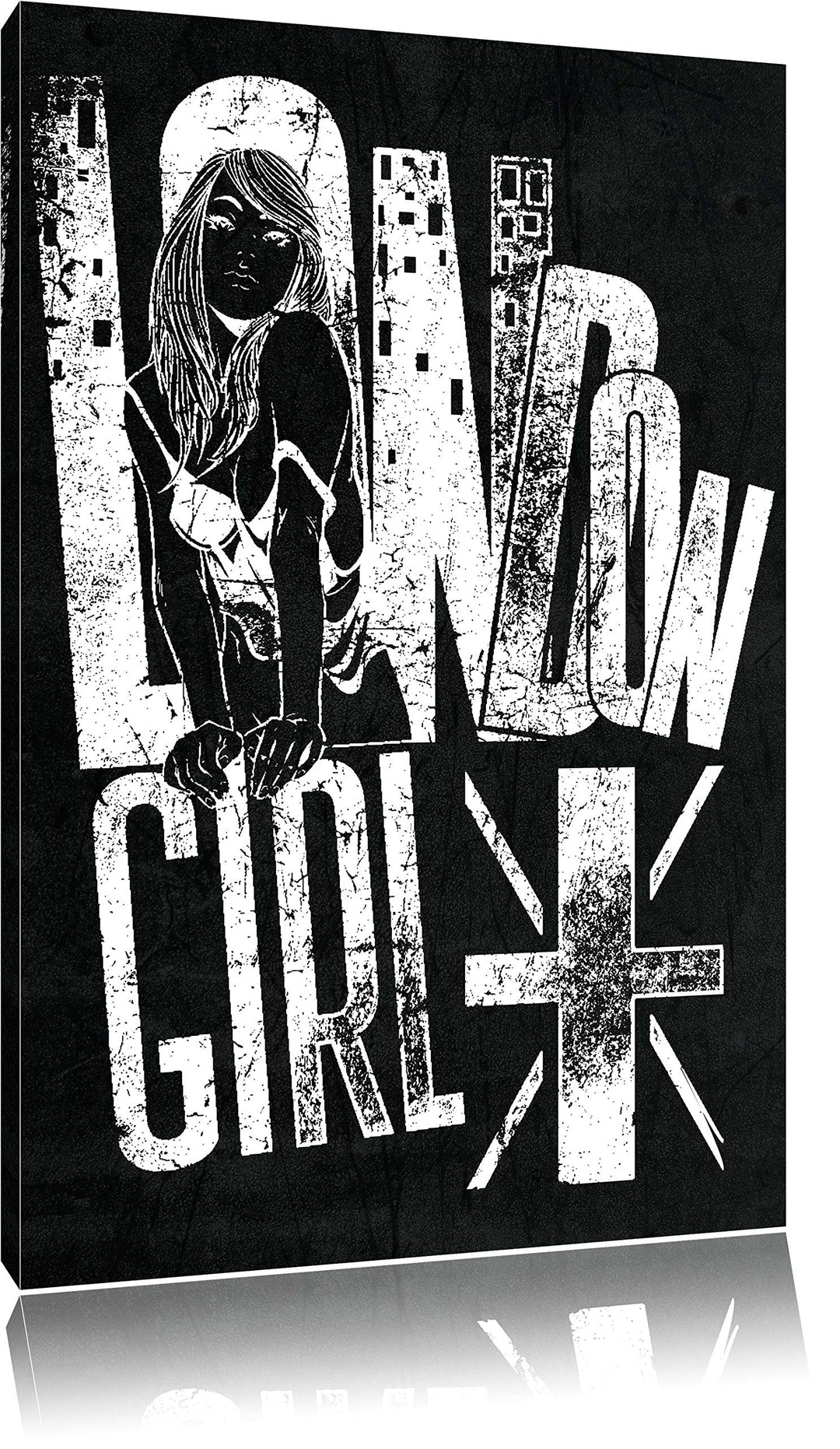 Dark London-Girl black Bild auf Leinwand, XXL riesige Bilder fertig gerahmt mit Keilrahmen, Kunstdru