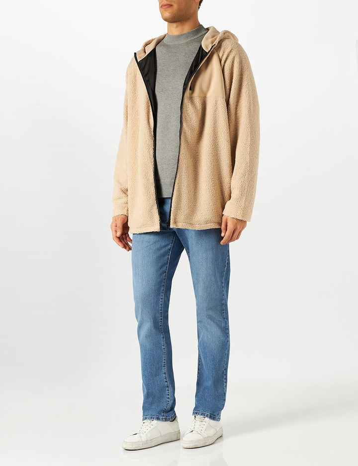 Urban Classics Herren Hooded Sherpa Zip Jacket, Beige (Darksand 00806)
