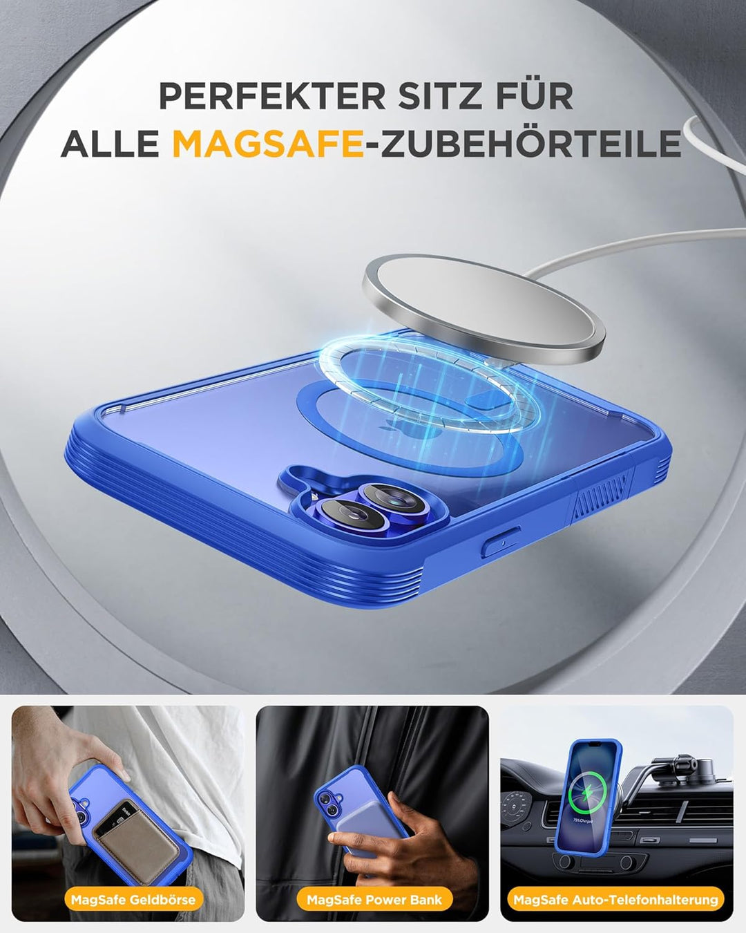 Miracase 360 Grad für iPhone 16 Hülle mit Magsafe, Eingebaut Glas Schutzfolie, Komplettschutz HandyH