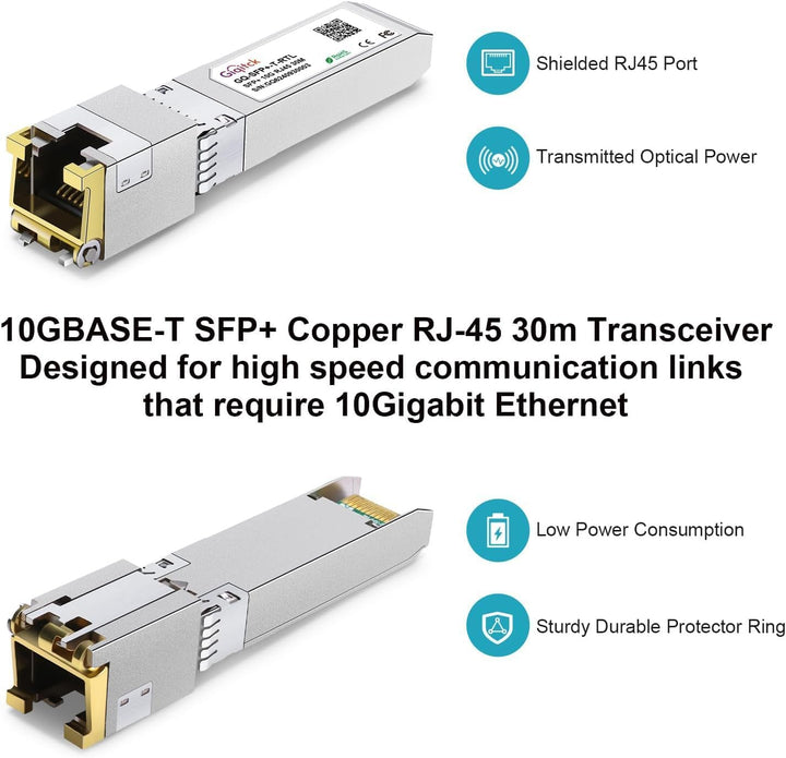 Newest 10GBASE-T SFP+ RJ45 Transceiver, 10G Copper SFP+ to RJ45 Module up to 30m with Realtek Chip f