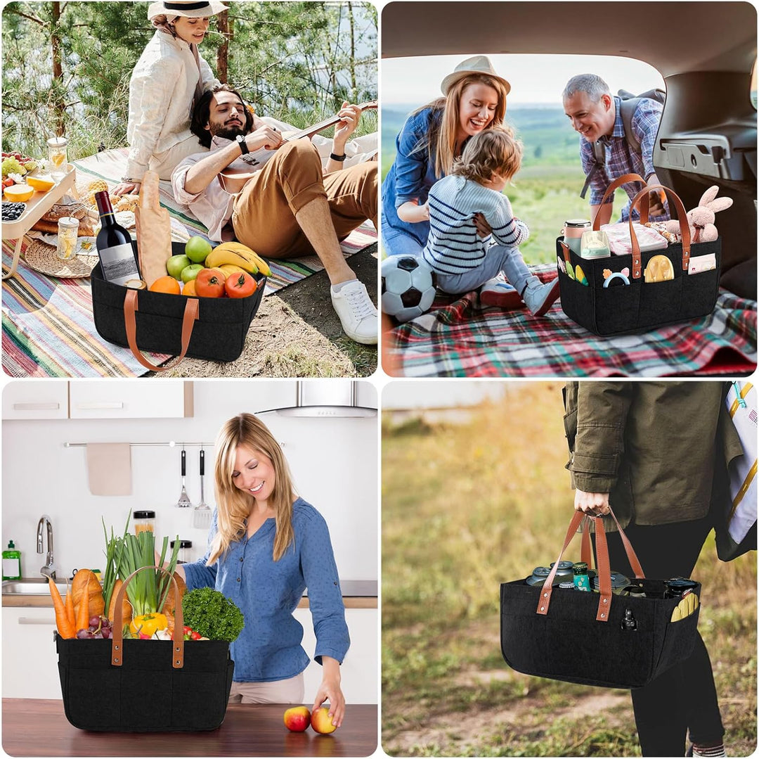 2er Filztasche Einkaufskorb, 16L Filztasche Einkaufstasche mit Fächern Shopper für Outdoor Trips, Pi