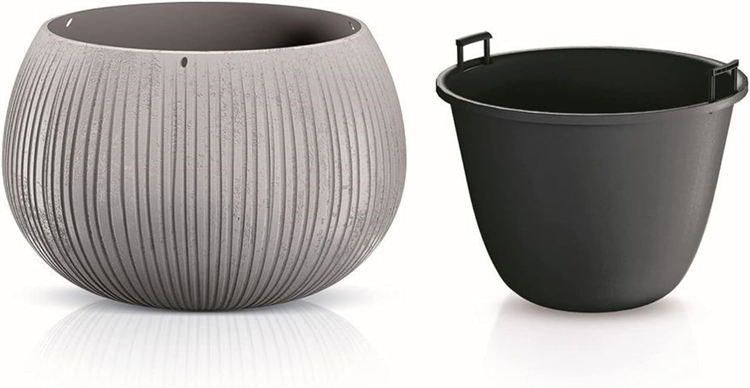 2x Prosperplast BETON BOWL de plástico CON depósito en color Cemento, 11 (alto) x 14,4 (ancho) x 14,