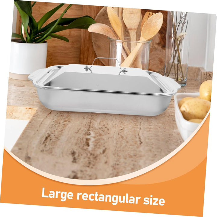DOITOOL Bräter mit Deckel Klein aus Edelstahl Rechteckig Heavy Duty Backform für Cakes und Pizza zum