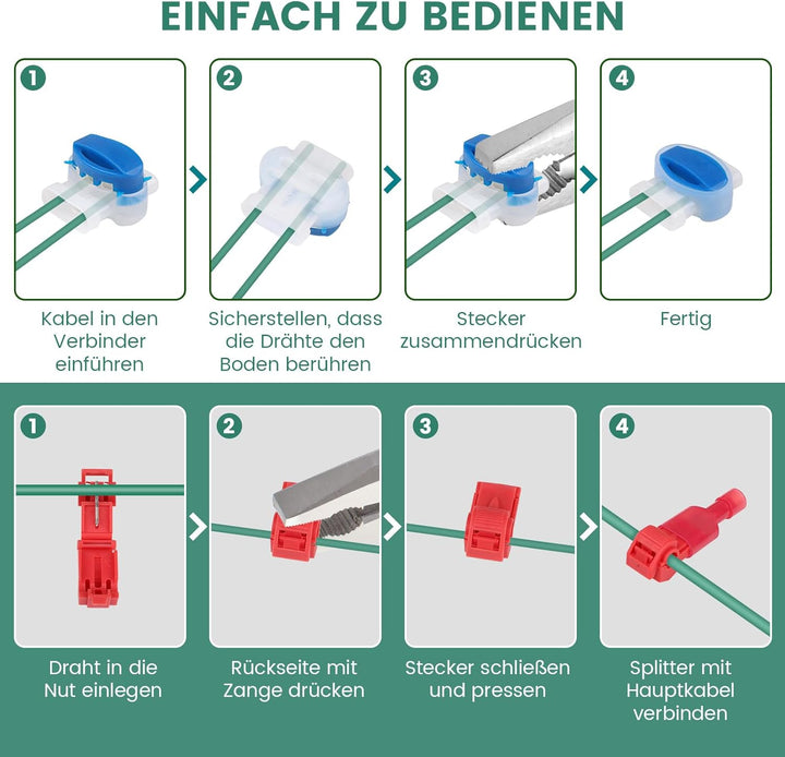 150M Begrenzungskabel Mähroboter – 200 Erdnägel, 20 Mähroboter Kabelverbinder &amp; 10 Anschlussklemmen