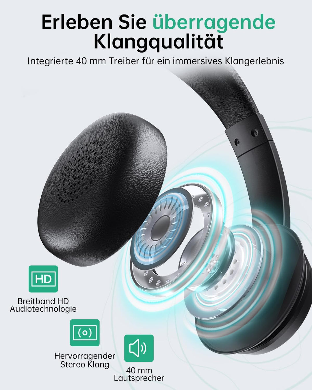 syndesmos Headset mit Mikrofon Bluetooth, Verstellbares Kopfband Headset PC, Unterstützt 2,4 G/Bluet