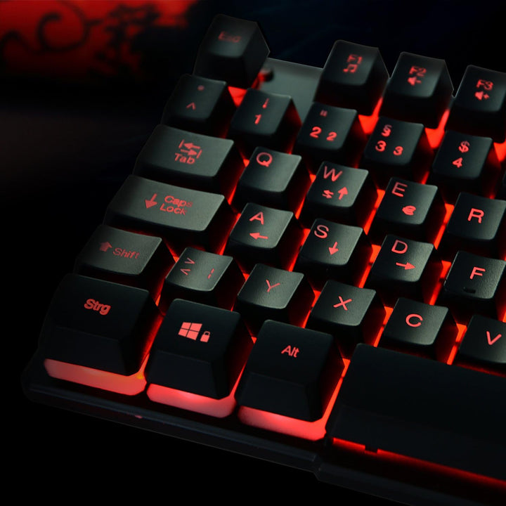 Rii RK100 Gaming Tastatur (105 Tasten, 3 Farben LED-Hintergrundbeleuchtung, QWERTZ Layout) Schwarz