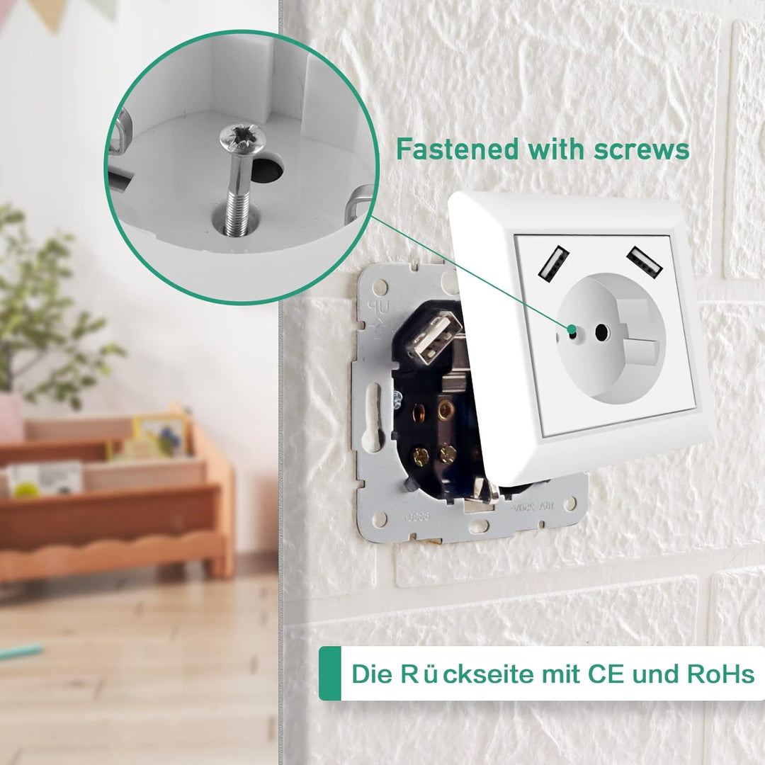 USB Steckdose System 55 Weiss Unterputz Schutzkontakt-Wandsteckdose Mit 2 USB Ladegerät für Handys,