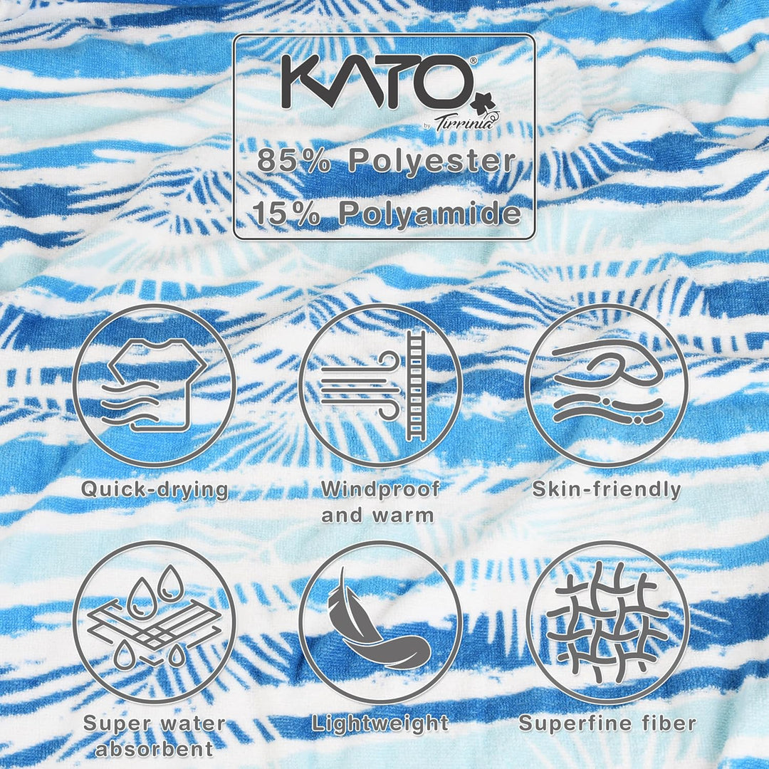Kato Tirrinia Mikrofaser Frottee Surf Poncho Handtuch Badeponcho Bademäntel Sauna Damen Herren, Gros