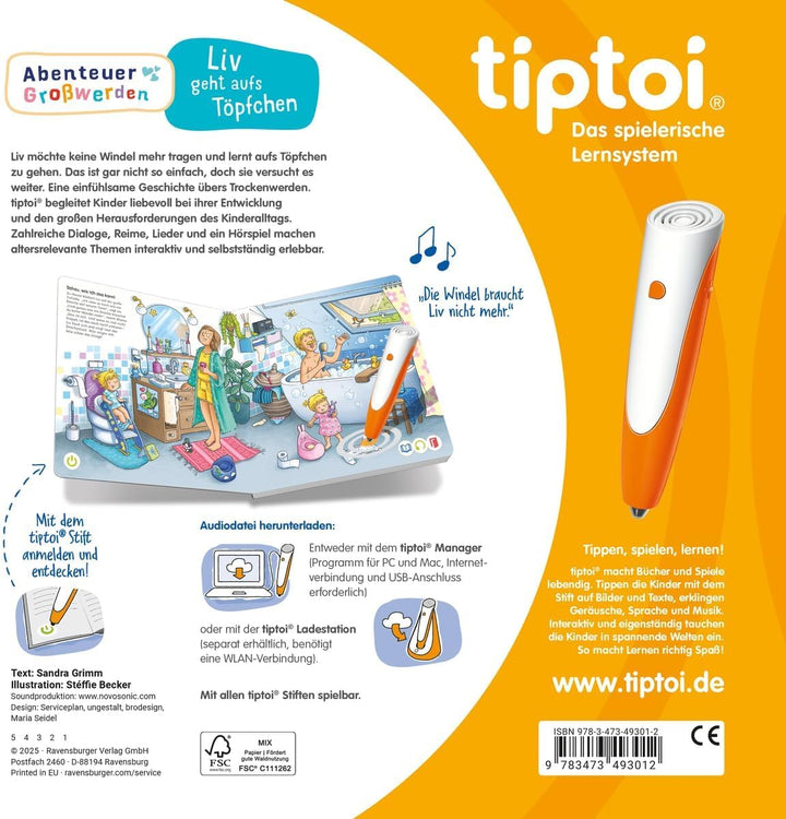 Ravensburger tiptoi ® Bücher Set | Liv geht aufs Töpfchen + 00110 tiptoi Der Stift + Kinder Weltkart