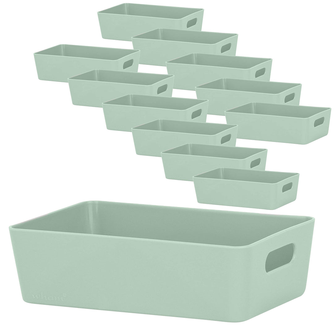 12x Ordnungsboxen - 6 cm hoch - SILBERGRÜN - 20x12,5x6cm - 1,2 Liter - Ordnungskorb - Schubladenorga