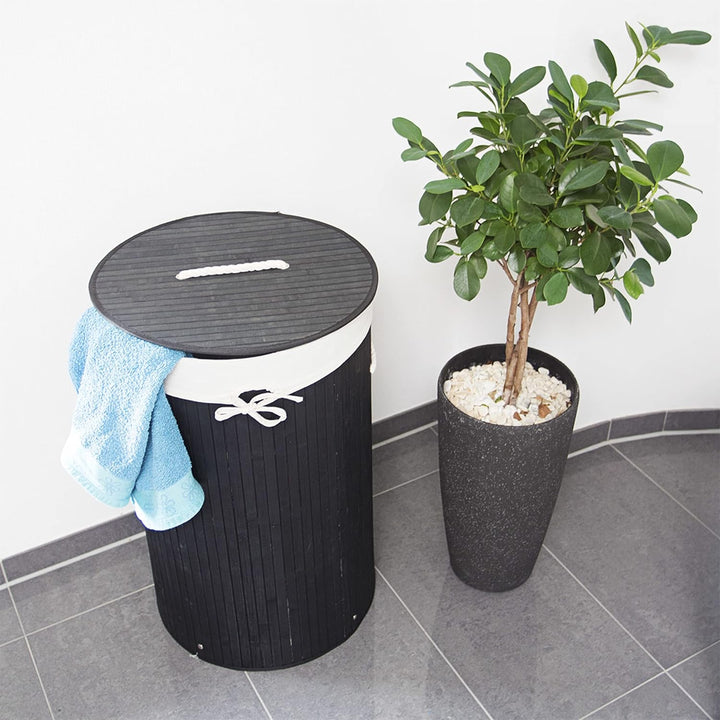 Relaxdays 1 x Wäschekorb Bambus, Faltbare Wäschetonne mit Deckel, Volumen 70 Liter, Wäschesack Baumw