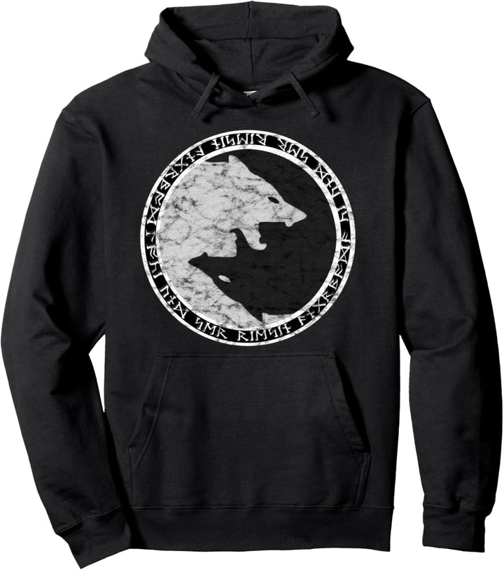 Fenrir Wolf von Odin im Kreis von nordischen Runen Pullover Hoodie