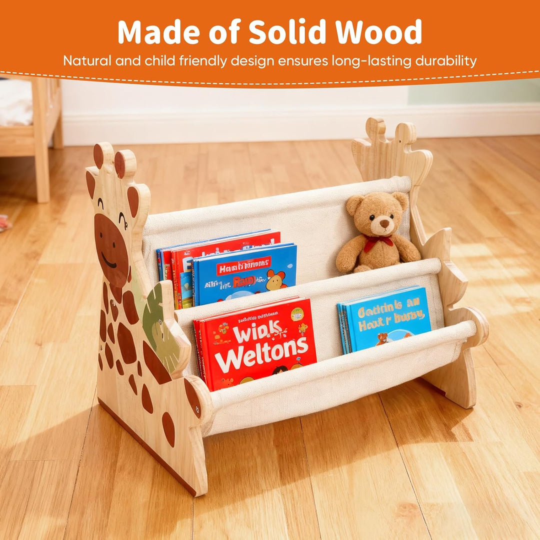 Kinder Bücherregal Holz mit 2 Etagen Bücherdisplays, Montessori Bücherregal Kinder, Kinderregal, Büc