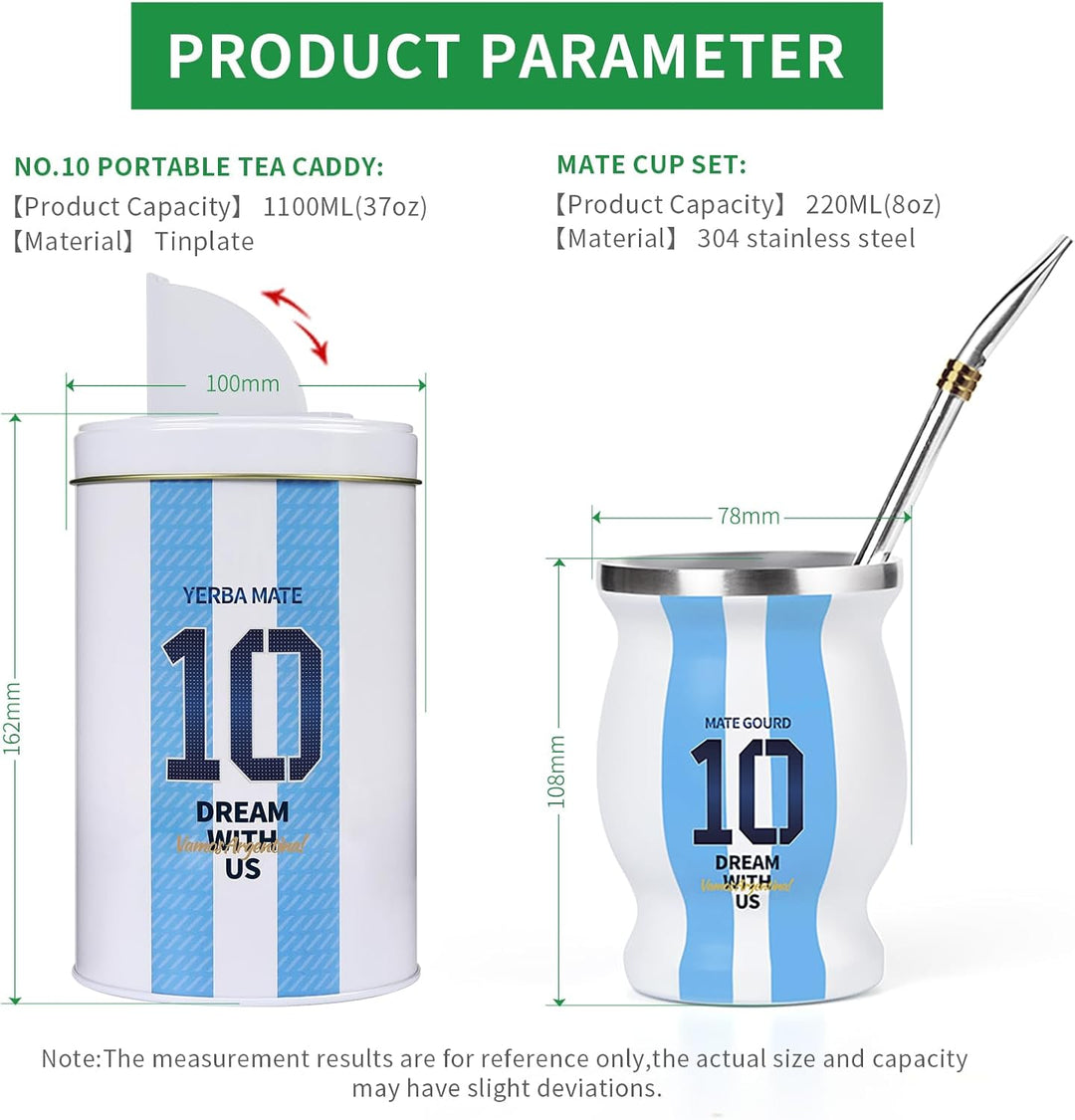 Cuopru Hochwertiges Yerba Mate Kürbis-Set – inklusive Argentinien-Kapitän Nr. 10 Mate Tasse und Yerb