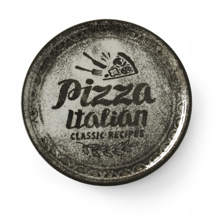 HENDI Pizzateller, Porzellan, Muster: Text und Pizza-Illustration, Geschirrspüler und Mikrowellen ge