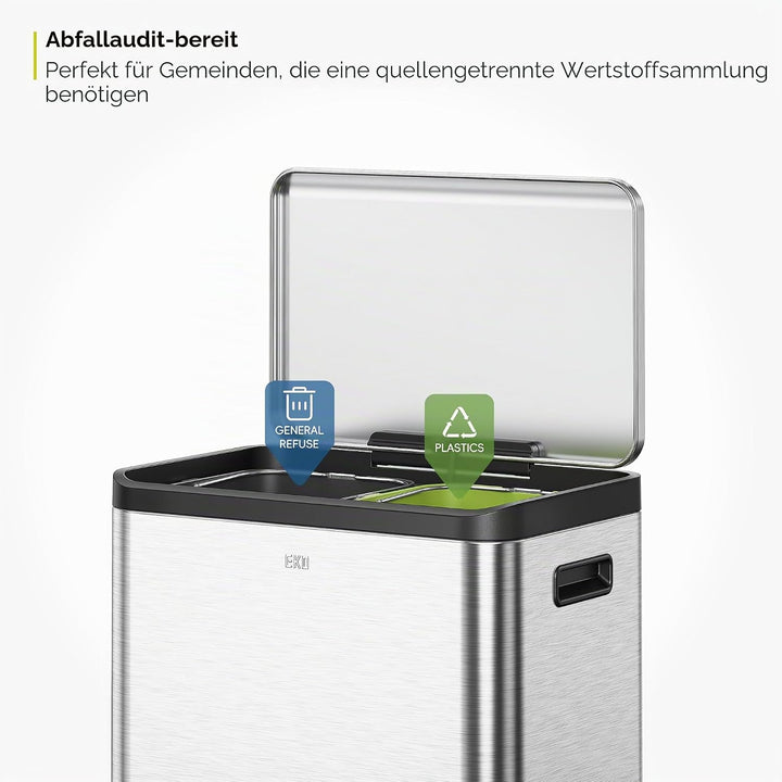 EKO Ecocasa Mülltrennsystem, Rostfreier Stahl, Silber/Schwarz/Grün, 15L 15L+15L, 15L+15L