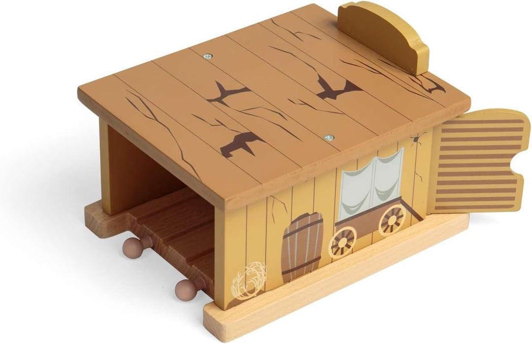 Bigjigs Rail Holz-Saloon-Tunnel – Wildwest-Zubehör für Eisenbahnsets, Eisenbahnzubehör für Kinder, u