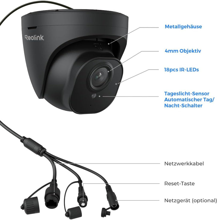 Reolink 4K Smarte IP Kamera Outdoor mit Personen-/Autoerkennung, 8MP PoE Überwachungskamera Aussen m