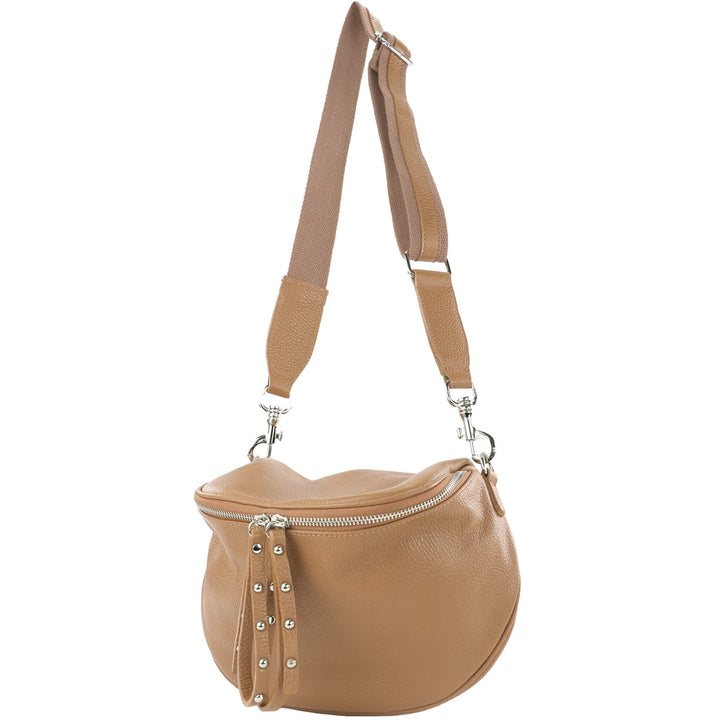 modamoda de - T236 - Umhängetasche Klein Small aus ital. Leder Blassbraun, Blassbraun