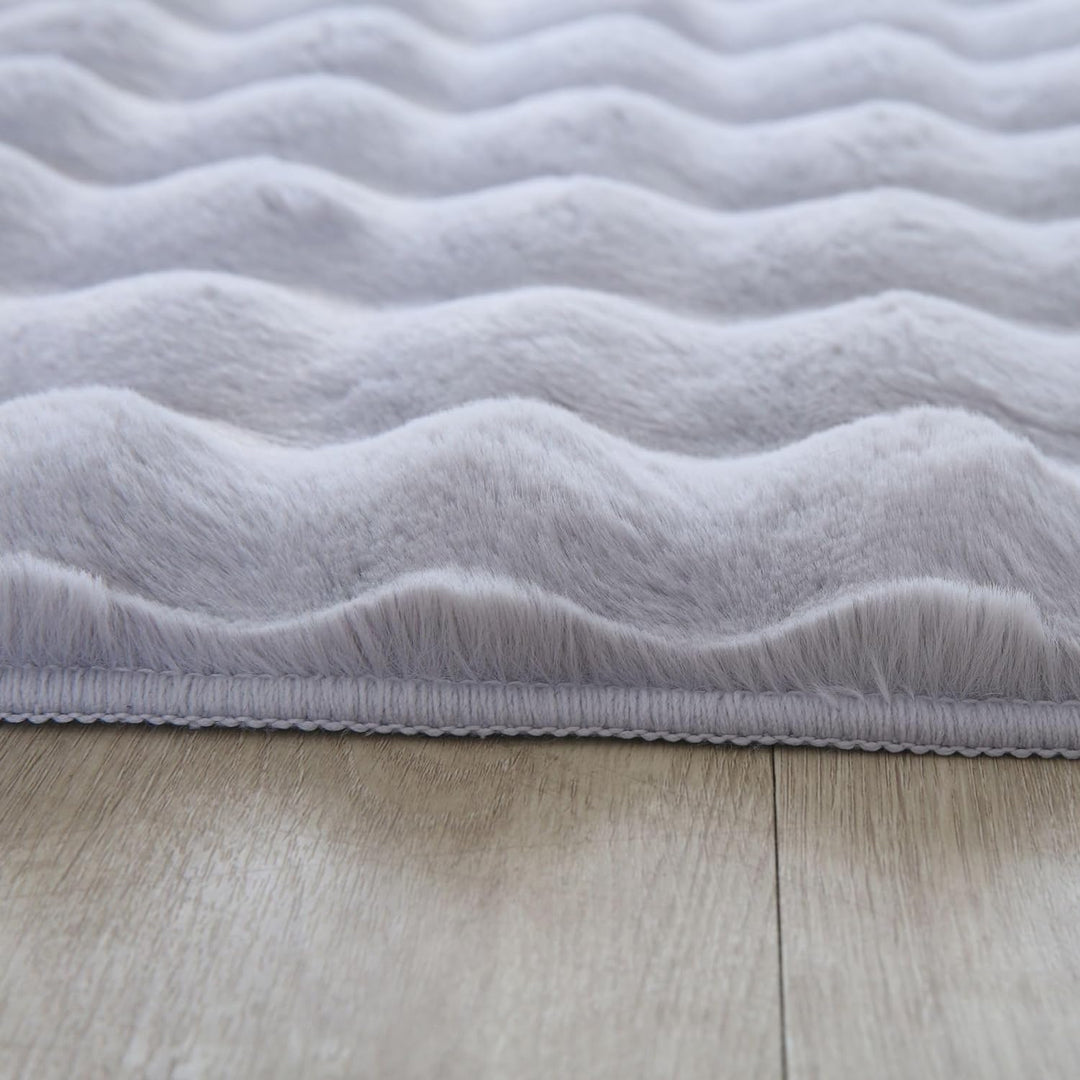 Carpetsale24 Teppich Wohnzimmer Moderne Einfarbig 3D Hoch-Tief Struktur Design Silberfarbe 80x250 cm