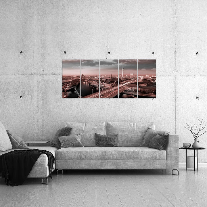 Runa Art Bild Berlin Wandbilder auf Vlies Leinwand 5 Teilig Wanddekoration Wohnzimmer Büro 605156b 1