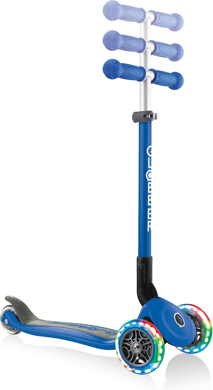 GLOBBER Primo Foldable Lights – Tretroller Kinder, 120/80 mm, ABEC 5, 3-rädrig, höhenverstellbar, LE