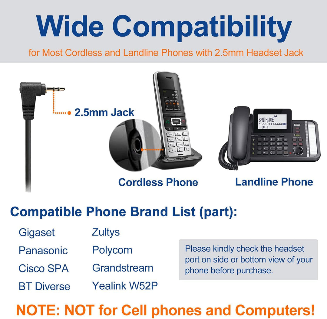 2,5mm Schnurlos Telefon Headset Mono mit Noise Cancelling Mikrofon, Quick Disconnect, WANTEK Festnet