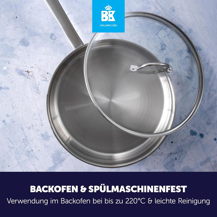 BK Bright 18/10 Edelstahl Schmorpfanne Ø 28 cm Mit Deckel,Hoher Rand, Professionelles Kochen, Unbesc