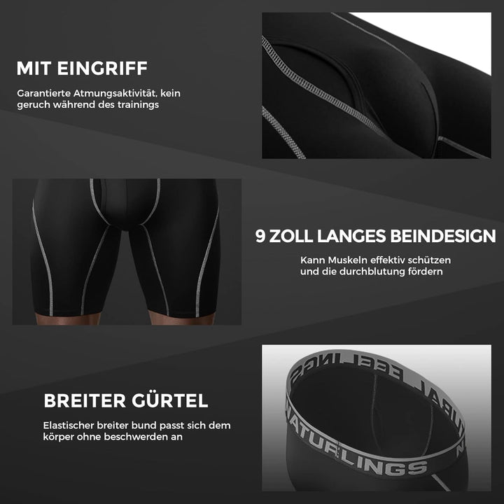 Natural Feelings Langes Bein Sport Boxershorts Herren 3/4er Pack Elastisch 9 Zoll Unterhosen Männer