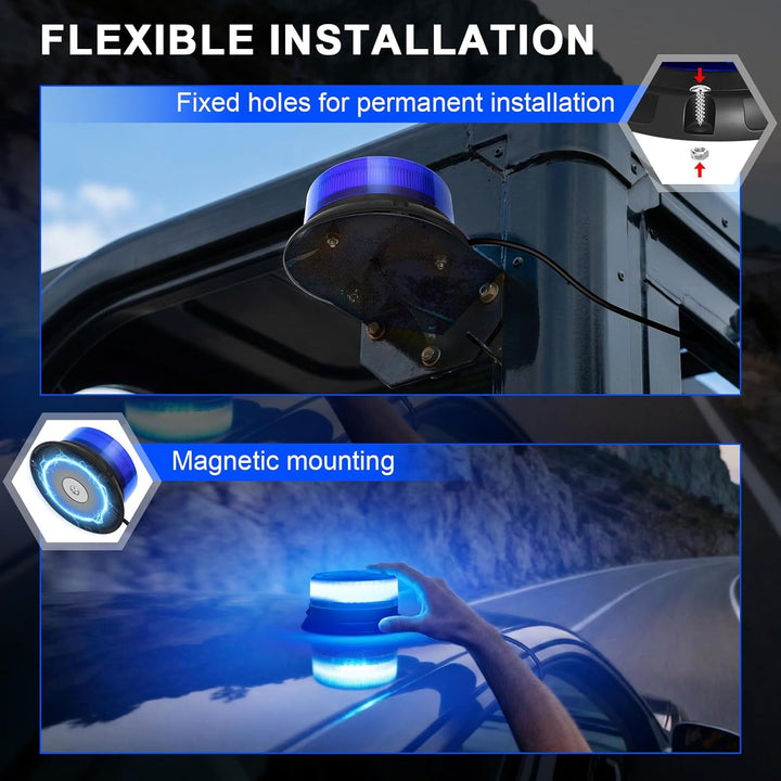 Dinfu Blaulicht Auto, Blau LED Rundumleuchte Auto Blitzleuchten Magnetfuss LED Rundumleuchte Blinkle