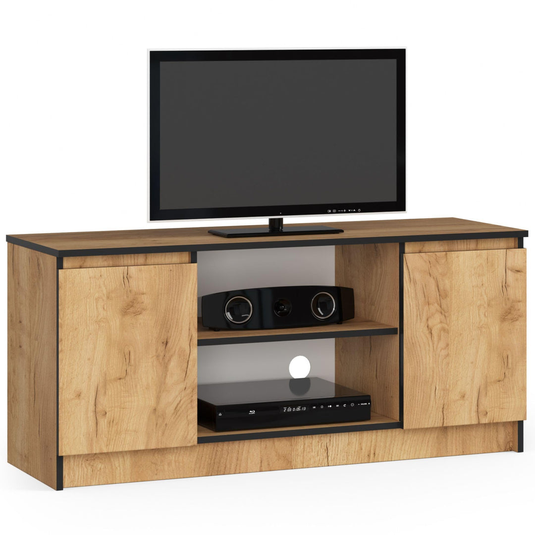 AKORD Low Board K-120 | TV-Shrank mit EIN offenes Regalfach | Fernsehkommode 2 Ablagen mit Türen Lin