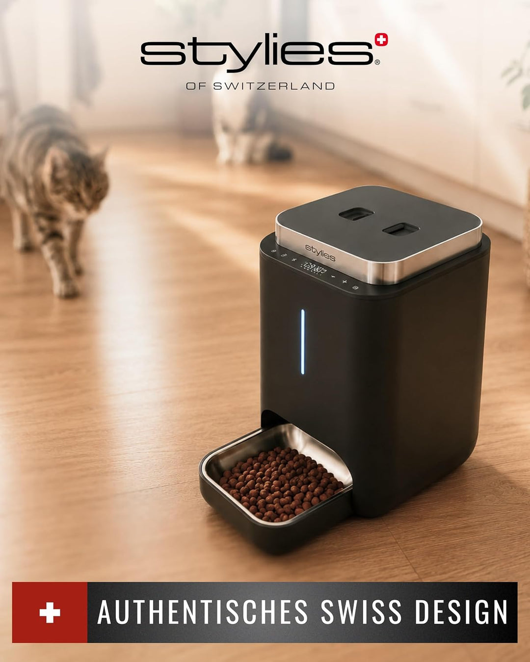 Futterautomat Katze 4,5L mit WiFi &amp; App, Katzenfutter Automat für Trockenfutter, Edelstahlnapf, bis