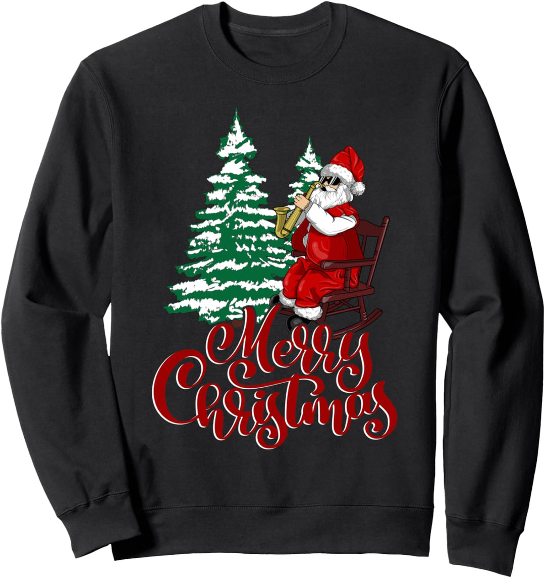 Merry Christmas Weihnachtsmann spielt Saxophon Vintage Sweatshirt