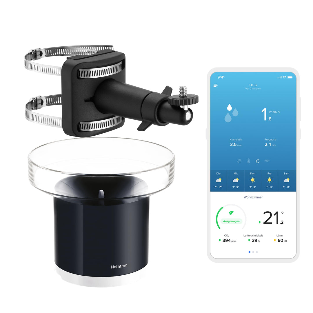Netatmo Set Regenmesser für die Smarte Wetterstation + Halterung Regenmesser + Halterung, Regenmesse