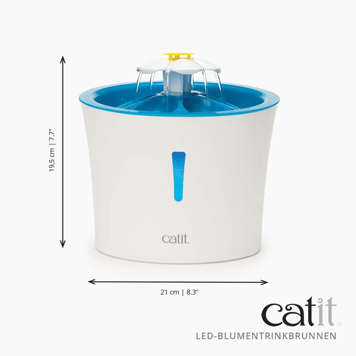 Catit Flower Fountain, Blumentrinkbrunnen mit LED für Katzen, 3L, weiss/blau
